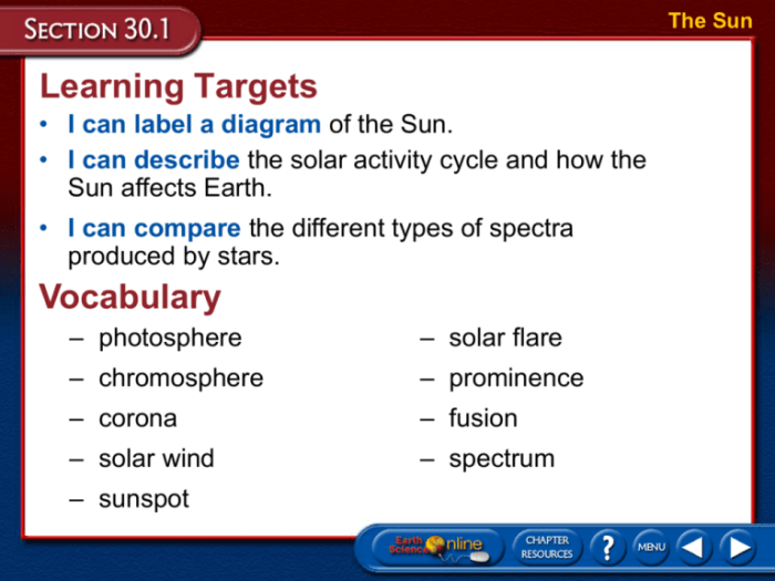 The sun understanding main ideas