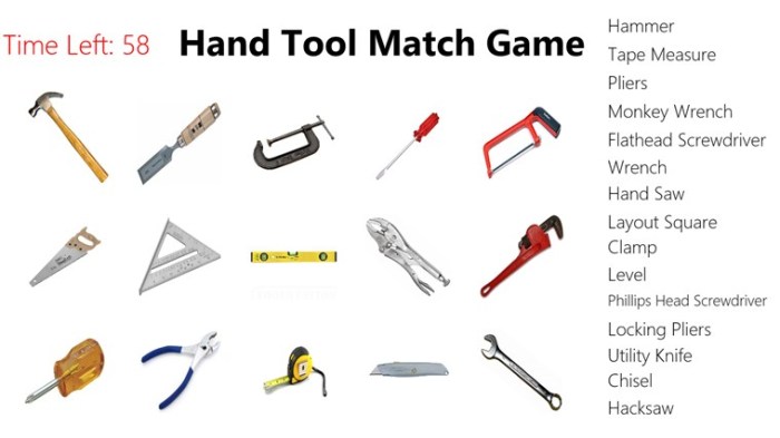 Printable hand tool identification worksheet