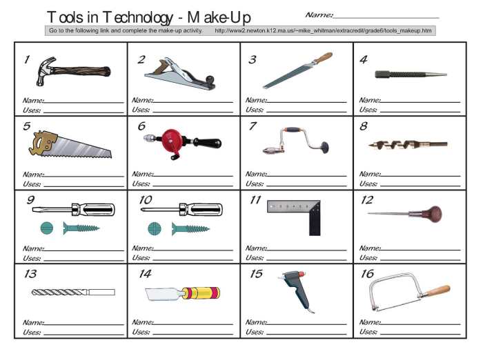 Printable hand tool identification worksheet